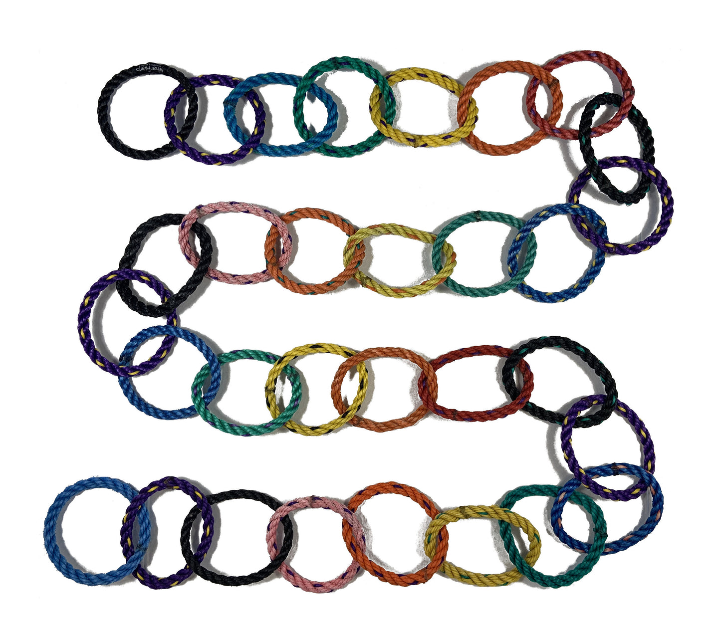 9' Reusable Festive Garland, Made in Maine with reclaimed lobster rope, outdoor holiday decor, colorful hanging Christmas card holder
