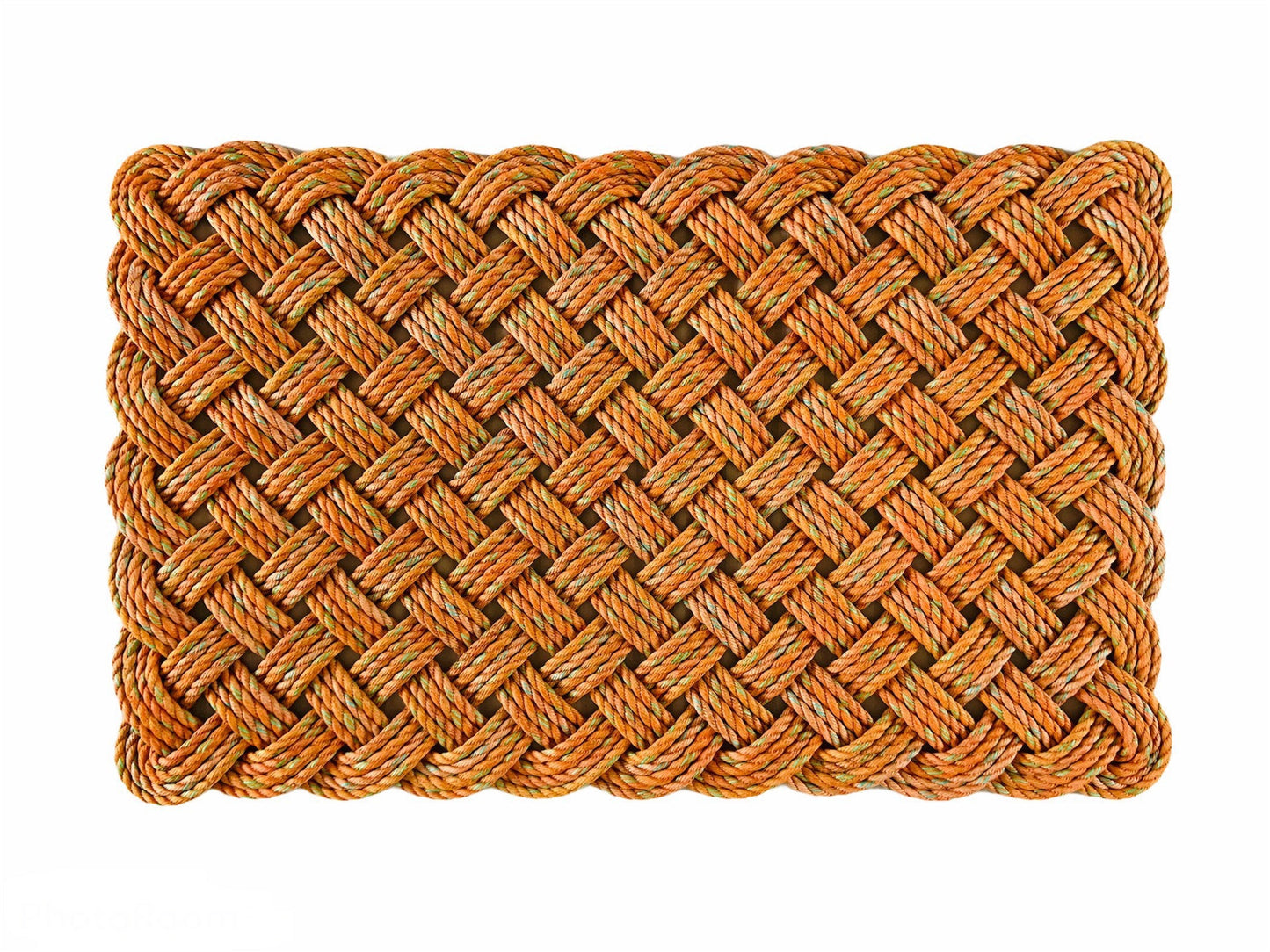 Tiger Lily Rope Mat, Upcycled lobster rope mat, Maine made, Reclaimed welcome mat, Orange kitchen mat, Rope entry mat by WharfWarp