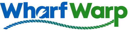 WharfWarp logo in blue and green