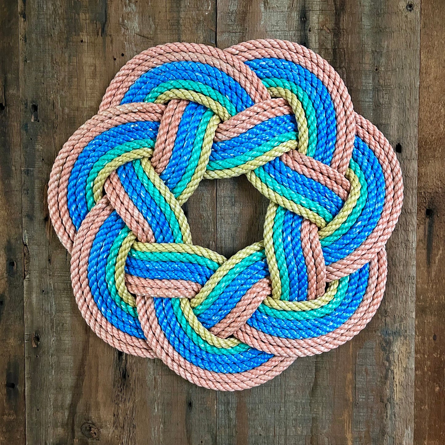 Cotton Candy Wreath, Upcycled lobster rope, Vibrant nautical wreath, Thin wreath, Front door decor, Made in Maine by WharfWarp