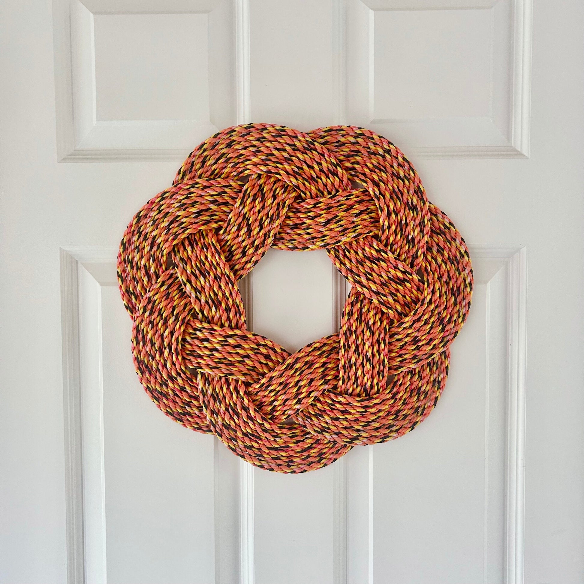 Harvest Wreath, Upcycled lobster rope, Maine made, Nautical Halloween wreath, Yellow and Orange Foliage Wreath