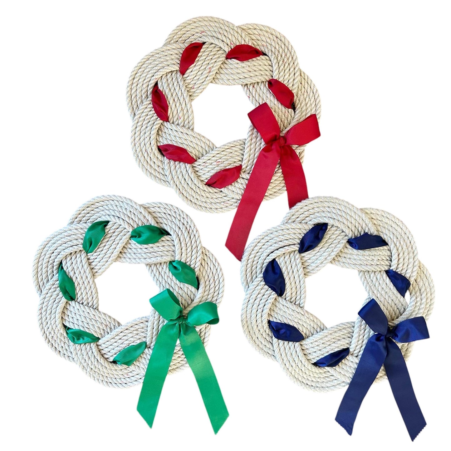 Holiday Wreath, White rope wreath with ribbon and bow, Upcycled lobster rope wreath, Nautical wreath, Hand woven in Maine by WharfWarp