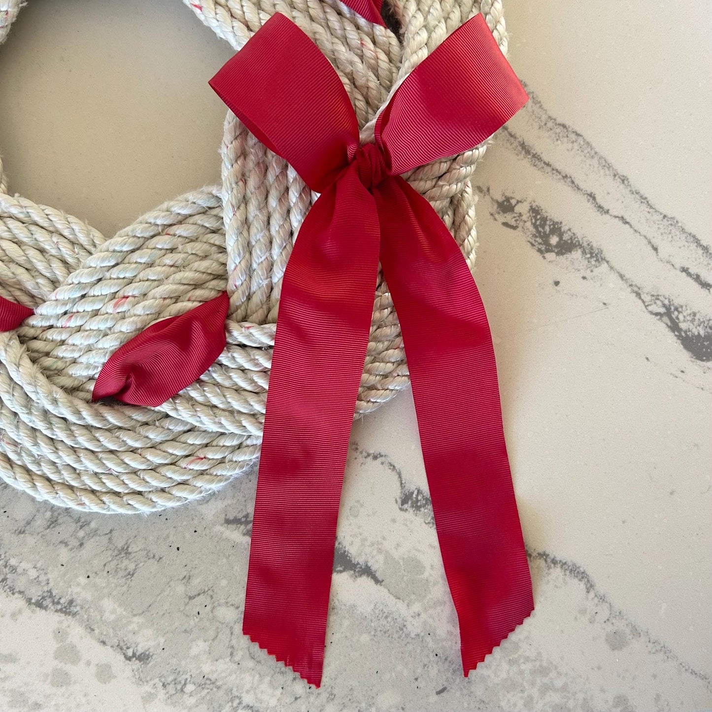 Holiday Wreath, White rope wreath with ribbon and bow, Upcycled lobster rope wreath, Nautical wreath, Hand woven in Maine by WharfWarp