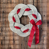 Holiday Wreath, White rope wreath with ribbon and bow, Upcycled lobster rope wreath, Nautical wreath, Hand woven in Maine by WharfWarp