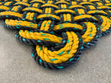Honeybee Rope Mat, Nautical welcome mat, Black and Yellow doormat, Upcycled rope, Maine made, Vibrant floor decor