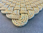 Dandelion Rope Mat, Recycled lobster rope doormat, Maine made, Nautical yellow doormat, Solid yellow mat, Woven mat by WharfWarp