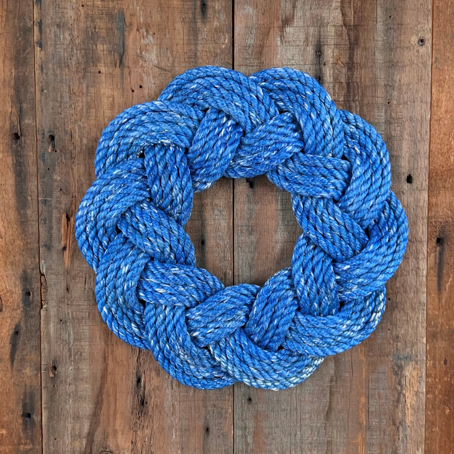 Mariner Wreath in Sky Blue, Coastal blue rope wreath, Upcycled lobster rope wreath, Nautical outdoor wreath, Recycled in Maine by WharfWarp