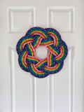 Rainbow Wreath, Upcycled lobster rope wreath, Maine made, Nautical door decor, LGBTQ wreath, Pride wreath, nautical decoration