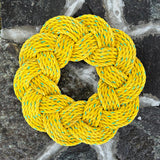Mariner Wreath in Yellow Slickah, Sunflower rope wreath, Upcycled lobster rope wreath, Nautical outdoor wreath, Made in Maine by WharfWarp