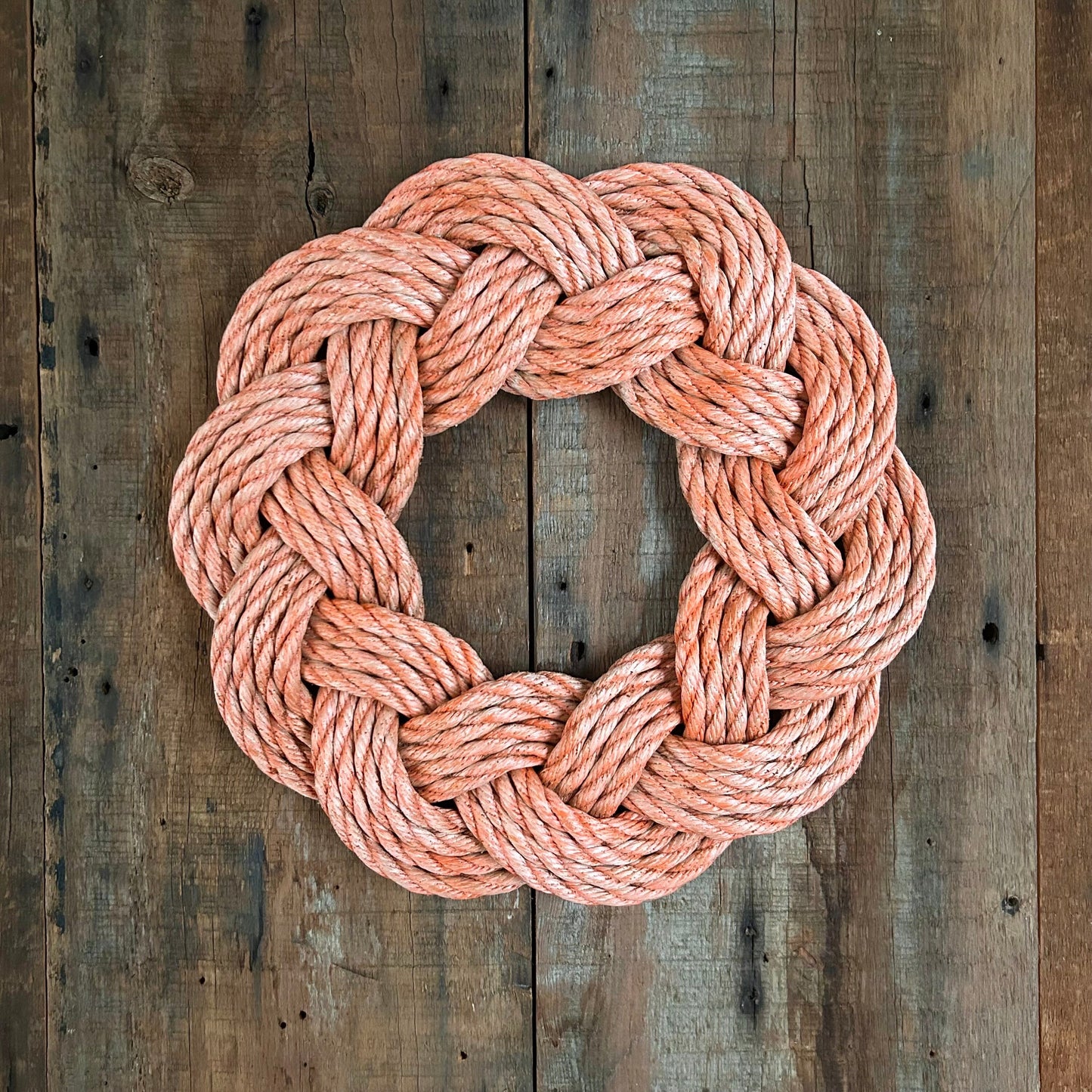 Mariner Wreath in Peach, Outdoor nautical wreath, Upcycled lobster rope wreath, Peach wreath, Maine made by WharfWarp