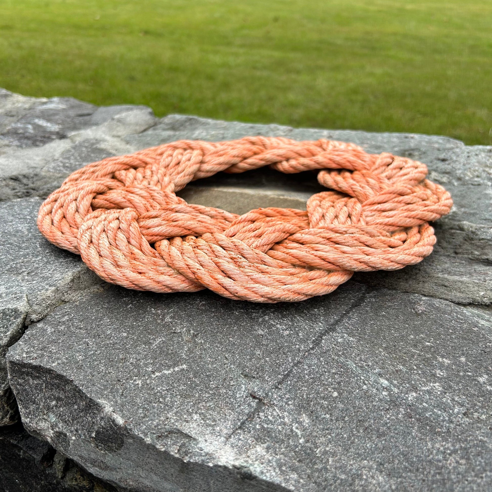 Mariner Wreath in Peach, Outdoor nautical wreath, Upcycled lobster rope wreath, Peach wreath, Maine made by WharfWarp