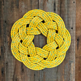 Four Wind Wreath in Yellow Slickah, Yellow rope wreath, Upcycled lobster rope wreath, Nautical outdoor wreath, Made in Maine by WharfWarp