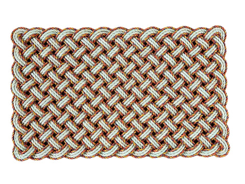 Basket Weave Rope Doormat, Maine made, Orange and Sea Foam upcycled welcome mat, Nautical doormat, Durable indoor/outdoor rope rug