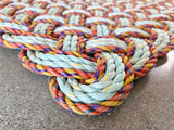 Basket Weave Rope Doormat, Maine made, Orange and Sea Foam upcycled welcome mat, Nautical doormat, Durable indoor/outdoor rope rug